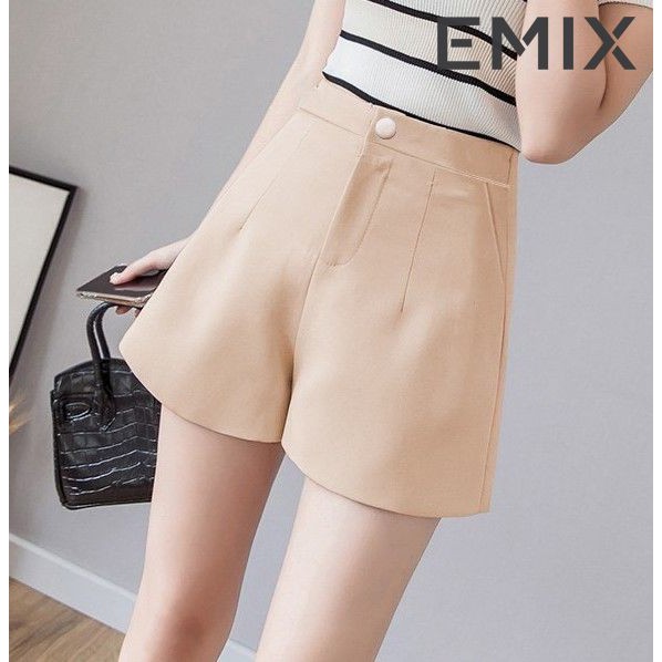 Quần short nữ cạp cao 04 EMIX (3 màu), cạp cao, bo eo, dáng ngắn 35cm, ống hơi rộng, có túi chéo, chất tuyết mưa mềm mịn | BigBuy360 - bigbuy360.vn