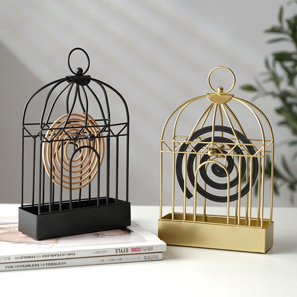 Giá đỡ nhang muỗi YIYU bằng sắt hình lồng chim phong cách retro trang trí phòng khách/ trong nhà