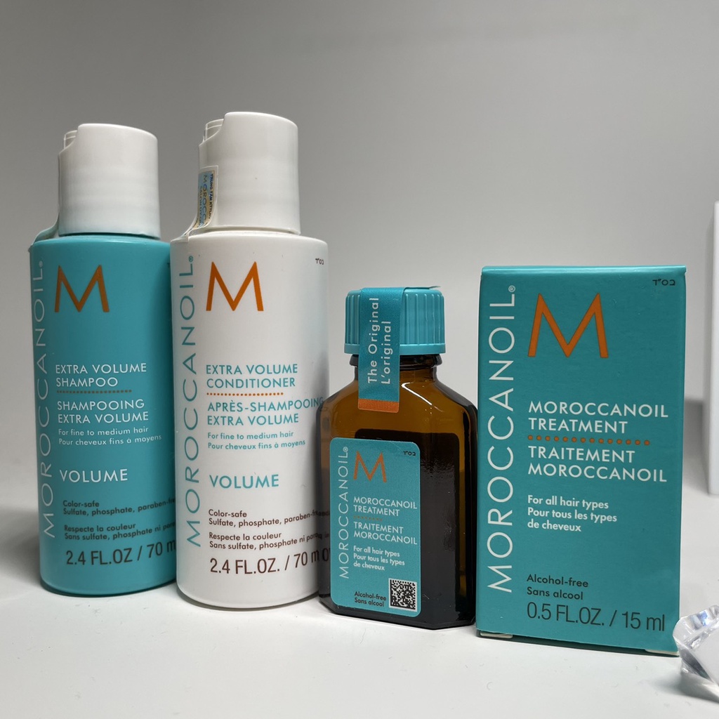 Combo Try Me Kit dầu gội xả tăng phồng Moroccanoil Extra Volume 70mlx2 và tinh dầu Treatment 15ml ( New 2021 )