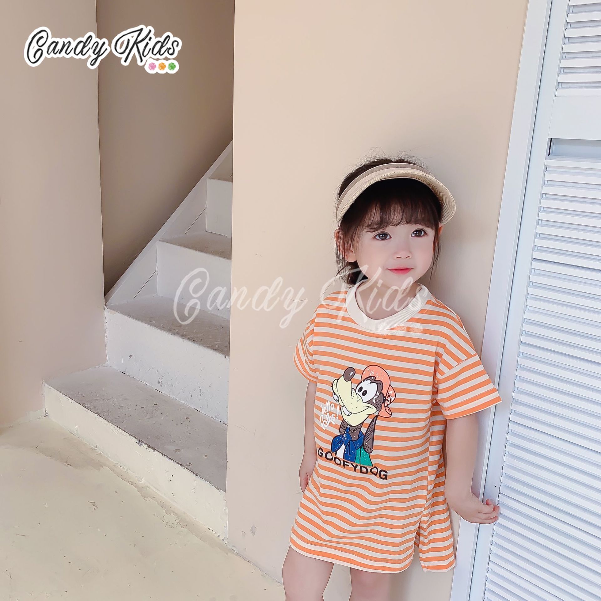 Áo thun dài họa tiết sọc in hình hoạt hình cho trẻ em 1-8 tuổi