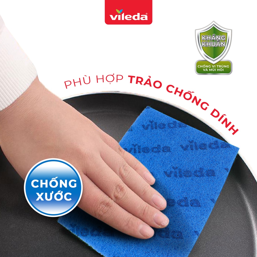 Miếng rửa chén VILEDA chống xước gói 5 miếng bền chắc, kháng khuẩn gây mùi, giữ độ bóng sáng - TSU156167