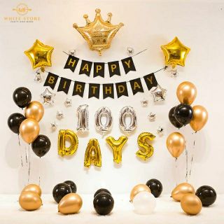 [Tặng Bơm+Keo dán] Set bóng sinh nhật 100 days cho bé cực đẹp hoàng gia MS76