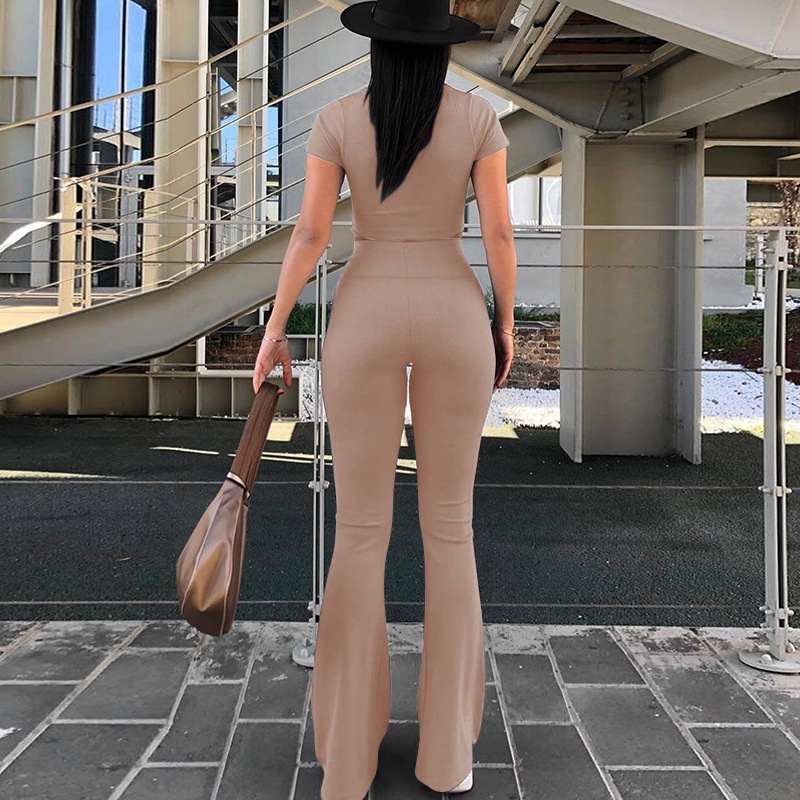 DUNEA Bộ Áo Croptop + Quần Dài Thiết Kế Quyến Rũ Cho Nữ