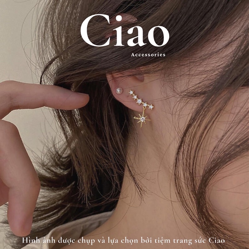 [HOẢ TỐC 1H] Khuyên tai/ Bông tai mạ bạc S925 thiết kế hình sao băng lấp lánh Meteor Ciao