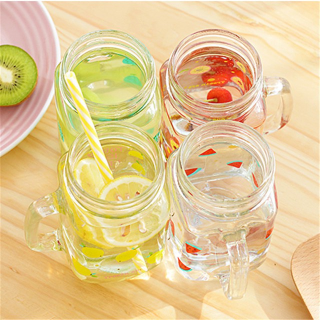 Cốc thủy tinh có nắp kèm ống hút, cốc thủy tinh có quai cầm dung tích 450ml | BigBuy360 - bigbuy360.vn