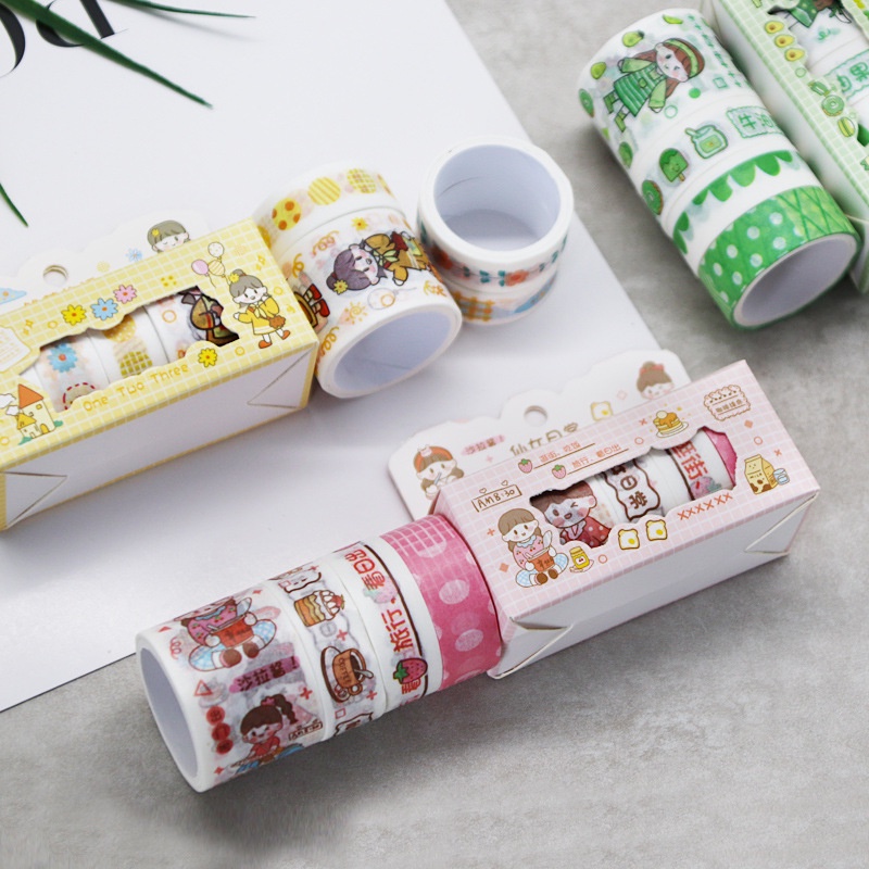 Washi tape cute CREAMY, băng dính washi tape bộ 4 cuộn trang trí nhiều màu đáng yêu giá rẻ WST132