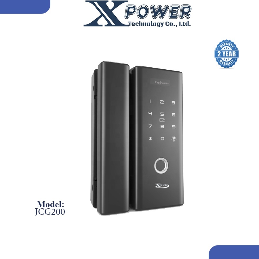 Khoá cửa kính cường lực thông minh vân tay thẻ từ model JCG200 xpower technology