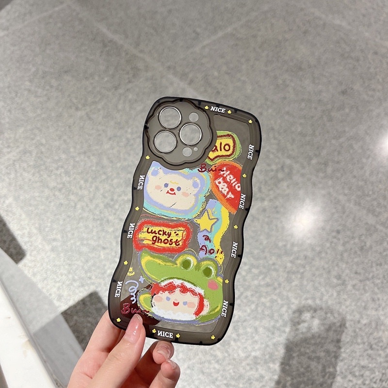 Ốp lưng iphone mềm dẻo viền mây trong suốt màu đen hình toy hoạt hình siêu dễ thương