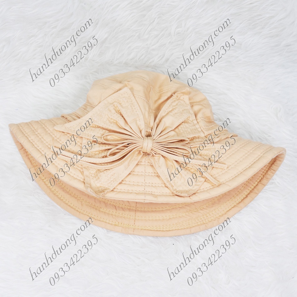 Nón bo vành rộng 7cm mũ tai bèo vành tròn gắn nơ rích rắc, vải cotton cao cấp của AT phù hợp cho nữ