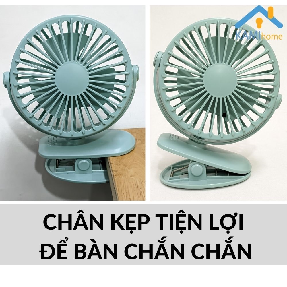 Quạt mini kẹp bàn xe đẩy cầm tay hoặc để bàn Pin sạc tích điện mã 17010