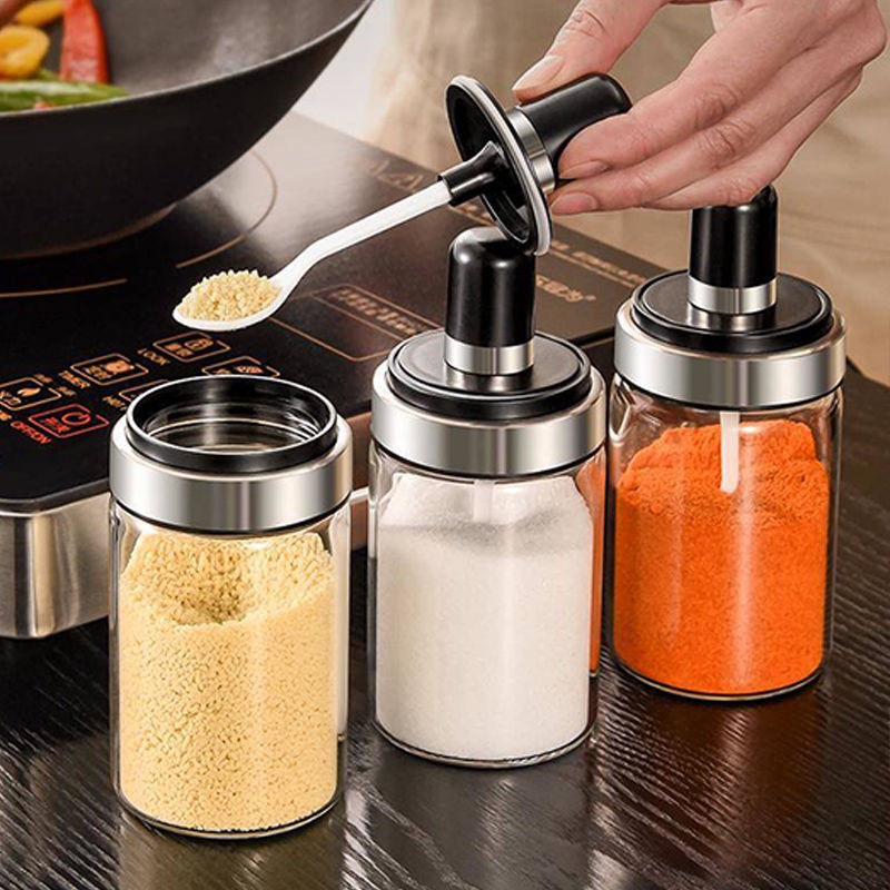 Lọ đựng gia vị - hũ đựng gia vị thủy tinh kèm thìa cao cấp thông minh