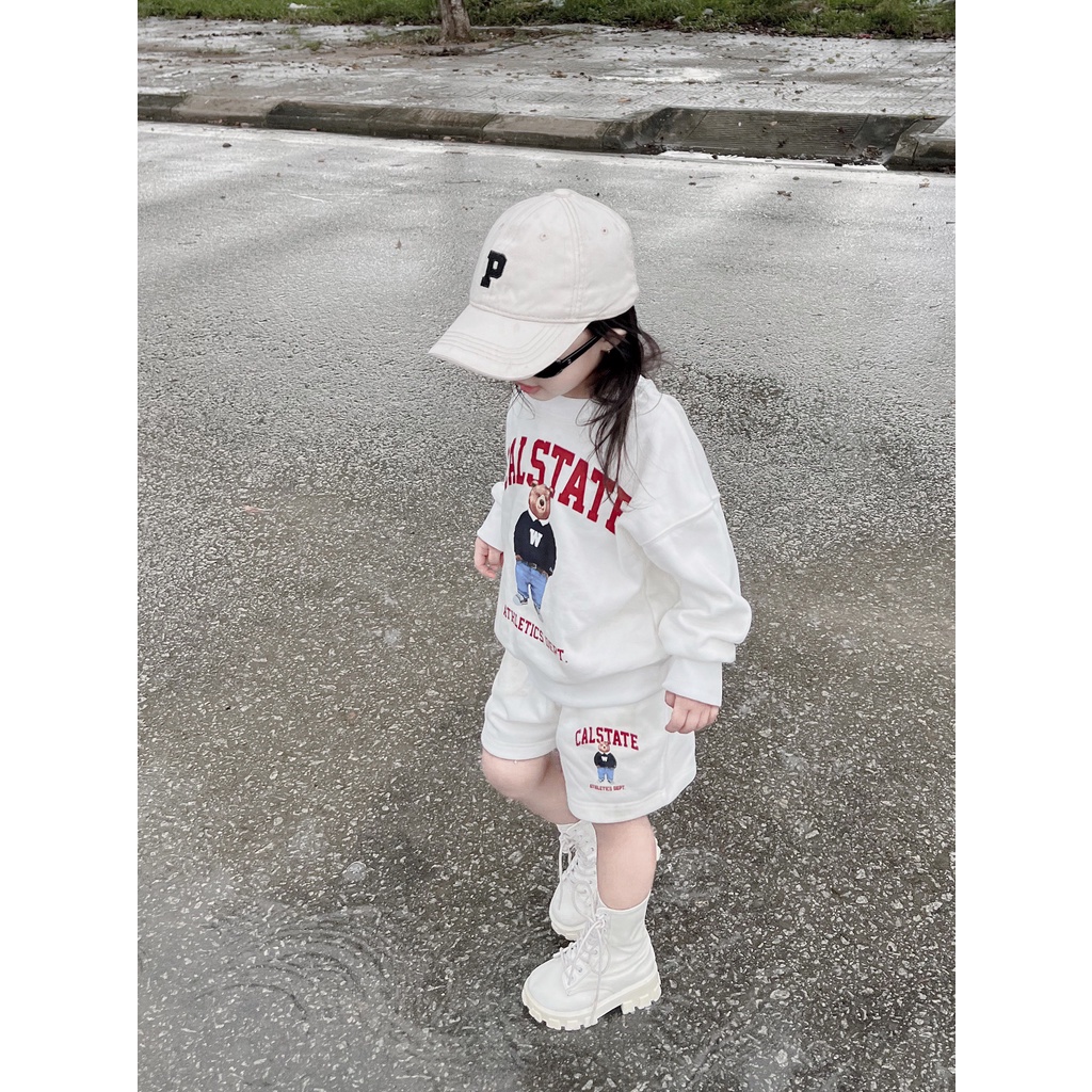 Set áo nỉ quần short Calstate redview cho bé , bộ áo sweater trẻ em unisex , Kid_genZ