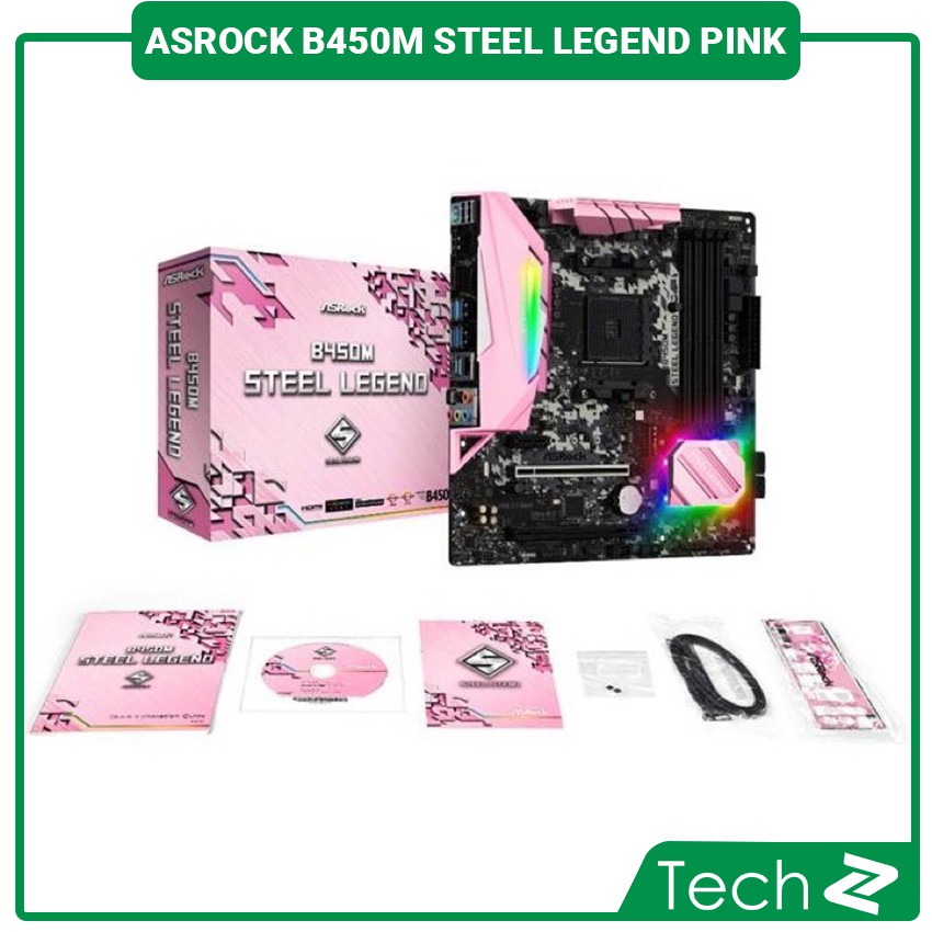 Mainboard ASROCK B450M STEEL LEGEND (Pink Edition)  (AMD B450, Socket AM4, ATX, 4 khe RAM DDR4)