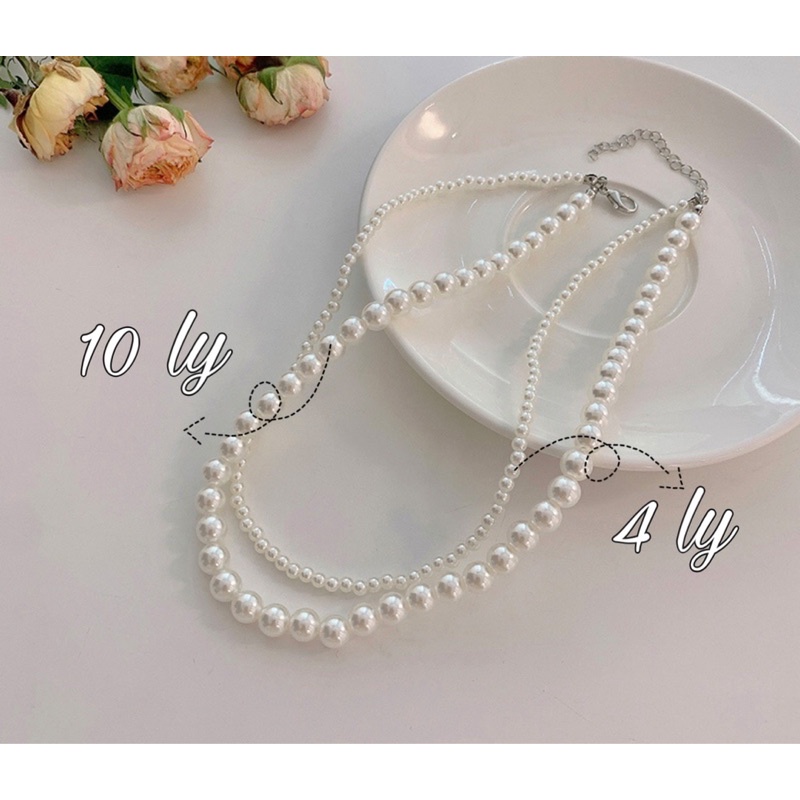 choker 2 line hạt giả ngọc vintage mã JL-989