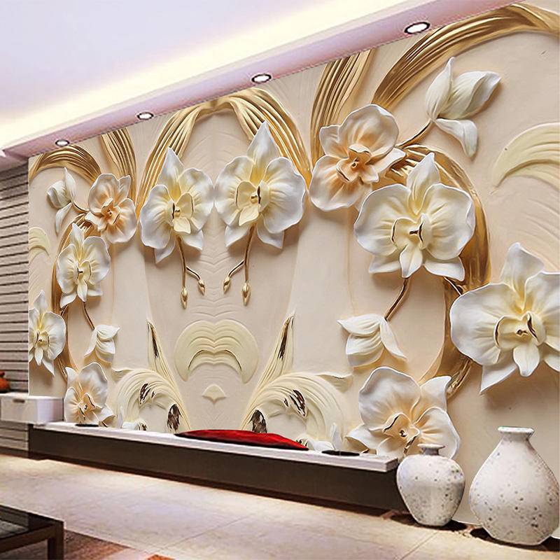Giấy Dán Tường 3D Họa Tiết Hoa Phong Lan Phong Cách Cổ Điển Dùng Trang Trí Phòng Khách / Phông Nền