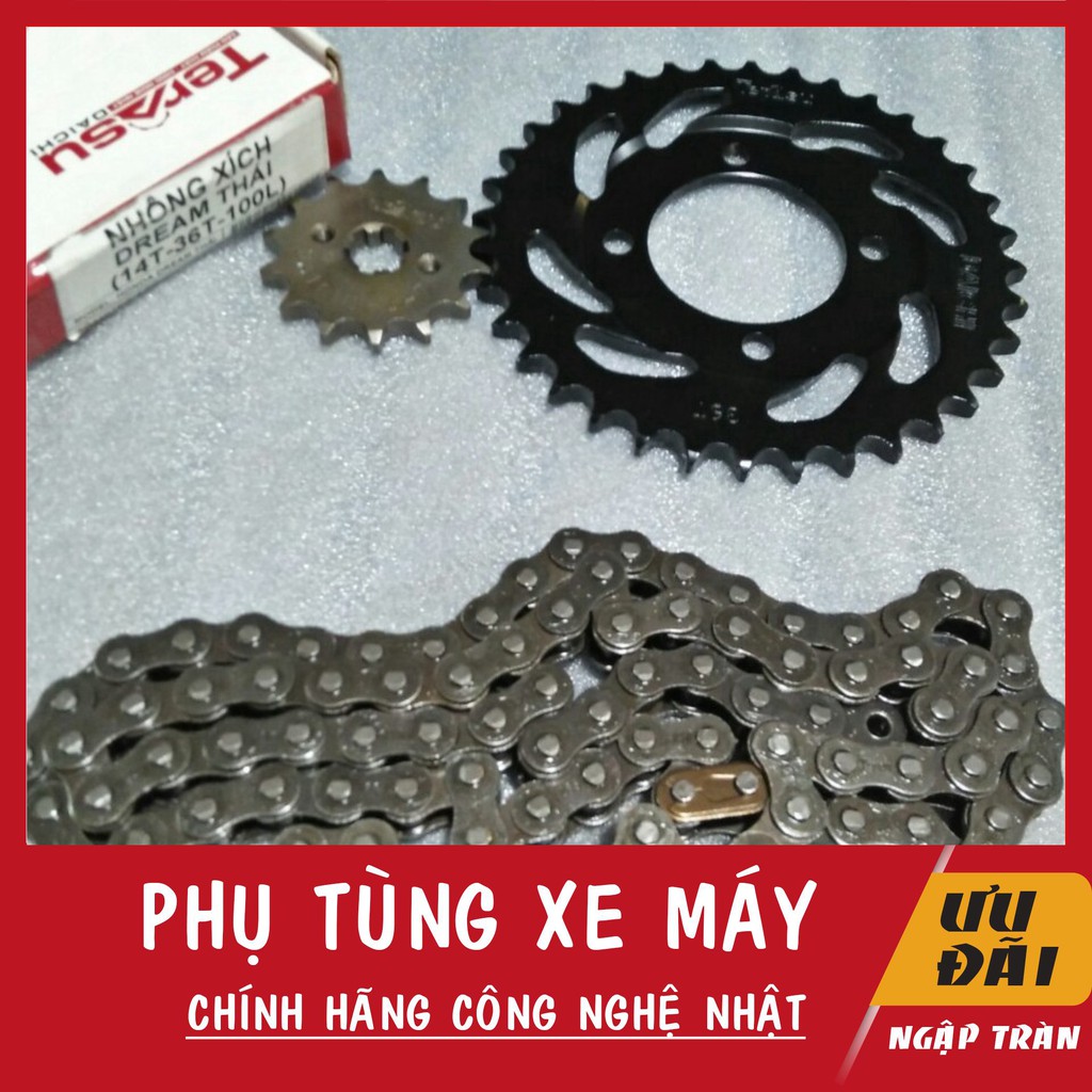 Nhông xích Dream Thái chính hiệu Daichi thông số (14T-36T–108L) nhông dập , sơn tĩnh điện