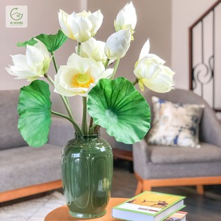Hoa sen búp sen giả vải lụa màu trắng giống thật decor nhà cửa phòng khách bếp bền đẹp Ghome