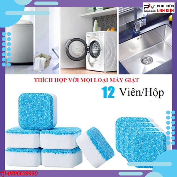 Hộp 12 viên tẩy lồng máy giặt khử sạch cặn bẩn, vệ sinh máy giặt và khử mùi lồng máy