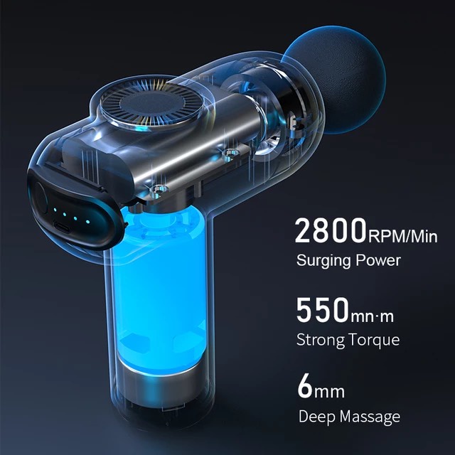 Súng massage cầm tay Booster Mini V2 Máy mát xa công suất 25W 4 đầu thay thể 4 chế độ massage làm thon gọn giảm đau cơ