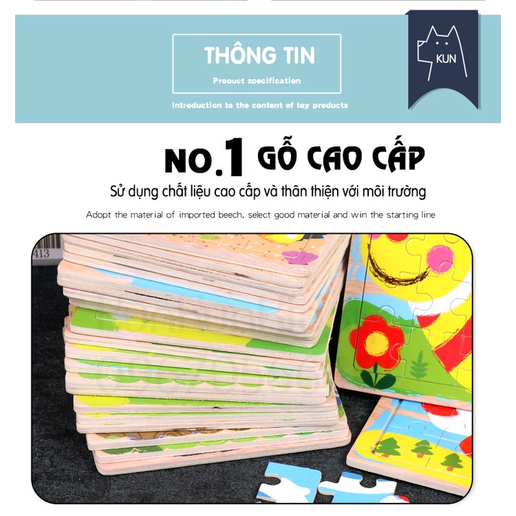Đồ chơi bộ tranh xếp hình, tranh ghép hình gỗ 16 mảnh cho bé