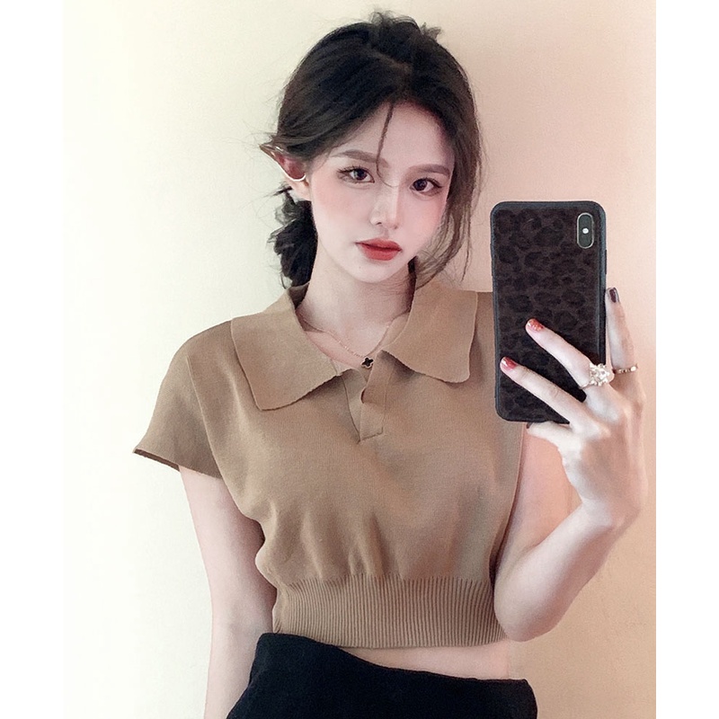 Áo thun QKOOLE thiết kế cổ bẻ phong cách Hàn Quốc thời trang cho nữ