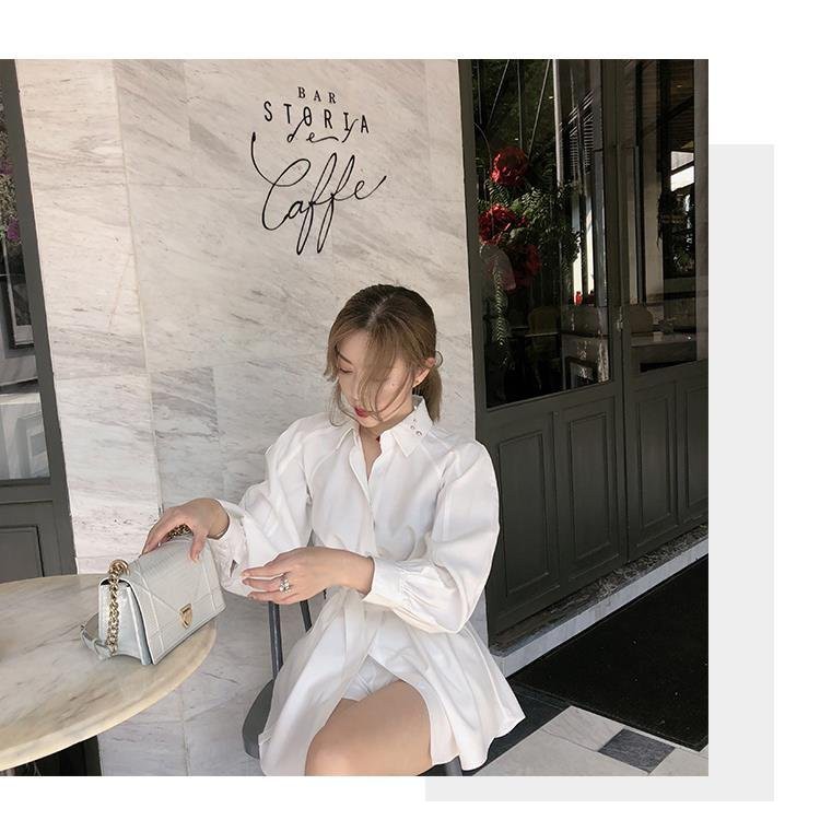 Set váy nữ tiểu thư gồm 3 món áo sơ mi tay dài quần short kèm đai thắt nơ eo guzfashion