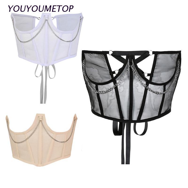 Áo định hình eo có dây xích kim loại phong cách gothic dành cho nữ