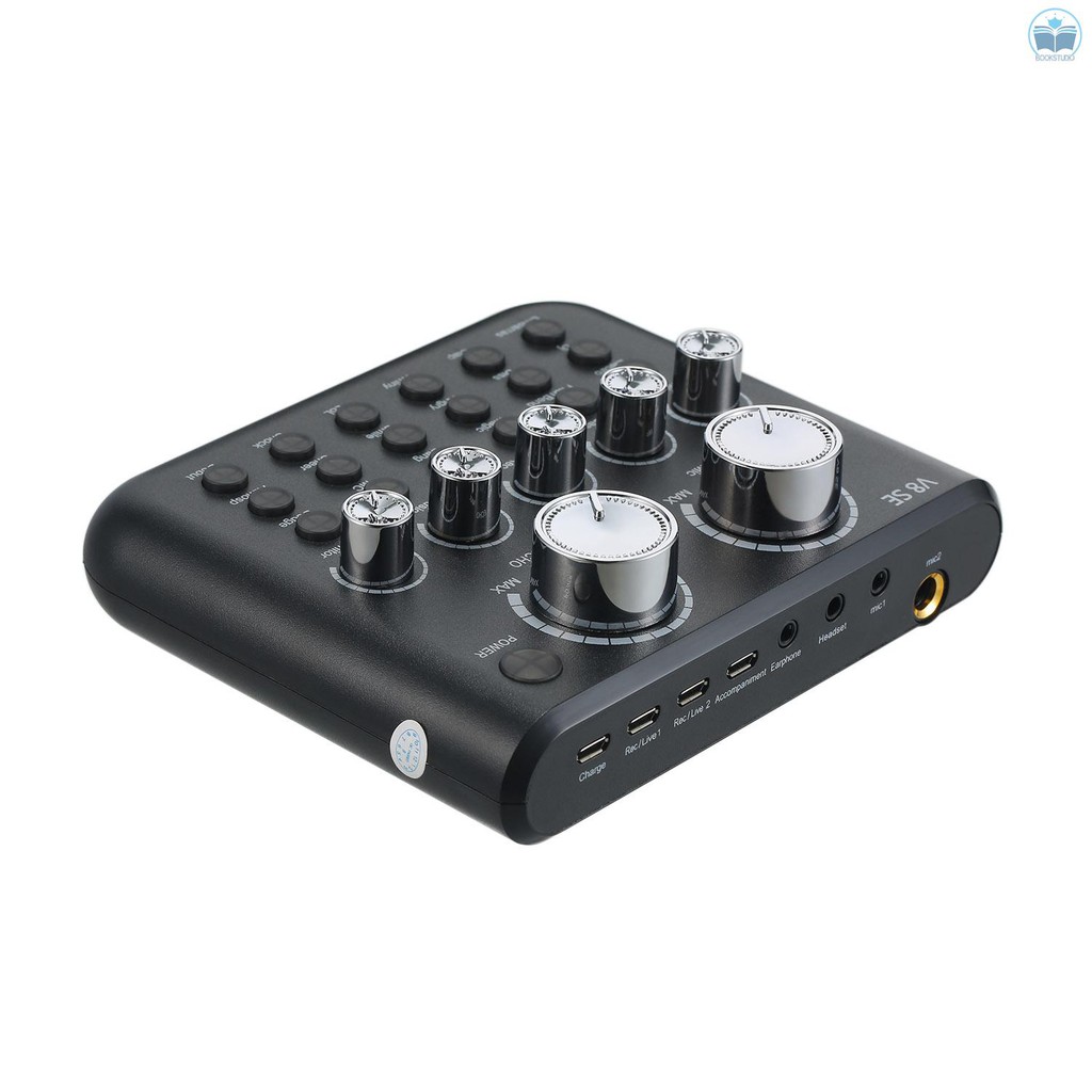 V8SE External Live Sound Card Mini Sound Mixer Board for Live Streaming Music Recording Karaoke Singing with 12 Sound Effects BT Connection for Smartp
