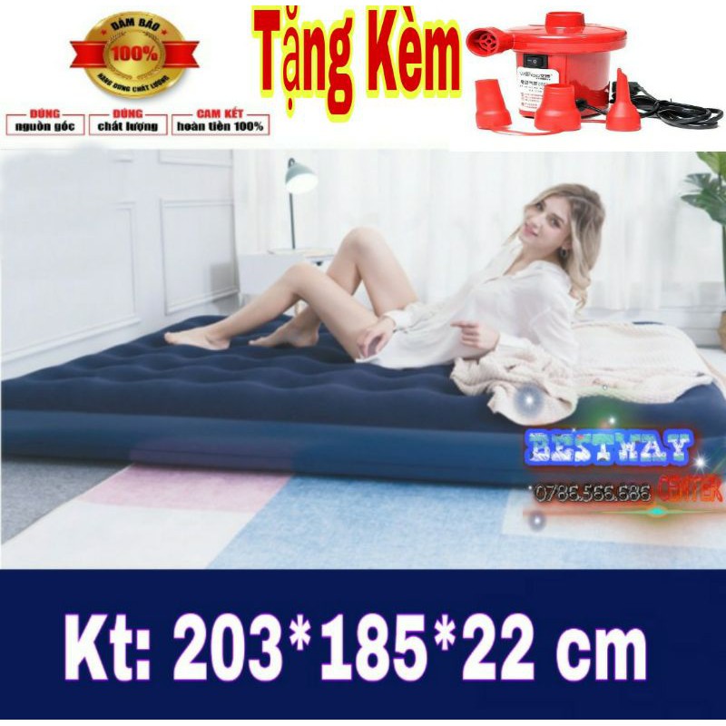 Đệm hHơi  Cao Cấp Kt  203x182x22 - Nệm Bơm Hơi Nập Khẩu Bestway 67004 Tặng Kèm Bơm điện Hút xả 2 chiều Cao Cấp