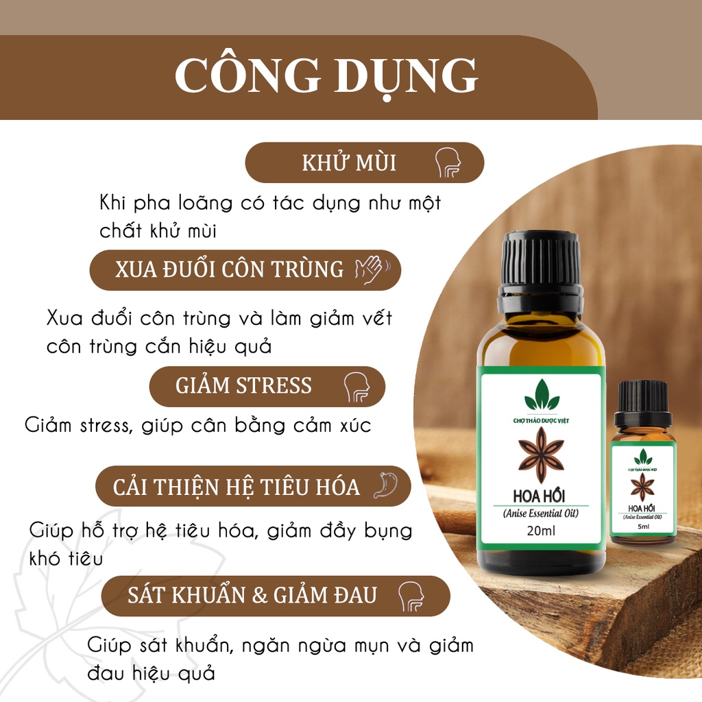 Tinh dầu Hoa Hồi 100ml, giữ ấm, giải cảm, thơm phòng, khử mùi hôi - Chợ Thảo Dược Việt