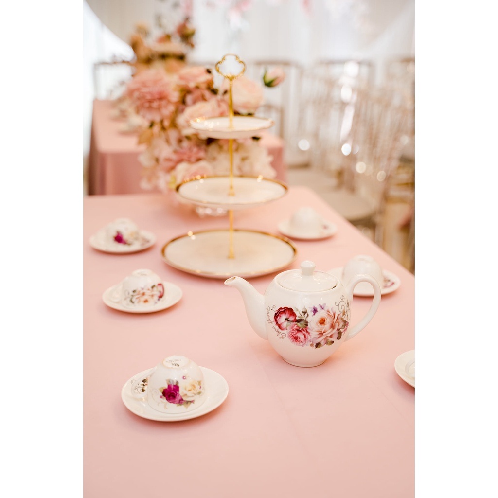 Khay bánh sứ viền mạ vàng 3 tầng bày bàn tiệc, khay bánh sứ 3 tầng, trang hoa quả bánh kẹo trang trí phòng bếp