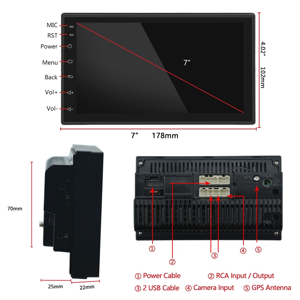 7 inchMàn hình xe hơi Android Xem youtube, Điều hướng GPS, Camera lùi, Dash Cam, Tiếng Việt, DVD ，Hỗ trợ AHD