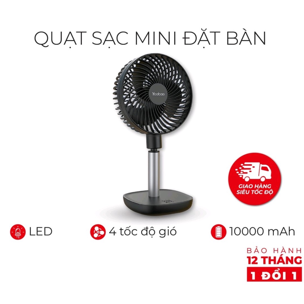 [BẢO HÀNH CHÍNH HÃNG] Quạt Tích Điện Yoobao Dùng 60h Liên Tục 10000mAh-F1