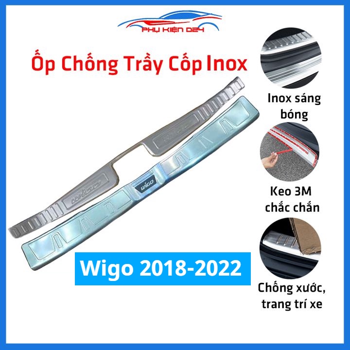Ốp chống trầy cốp Wigo 2018-2019-2020-20221-2022 inox sáng bóng bảo vệ xe chống va đập