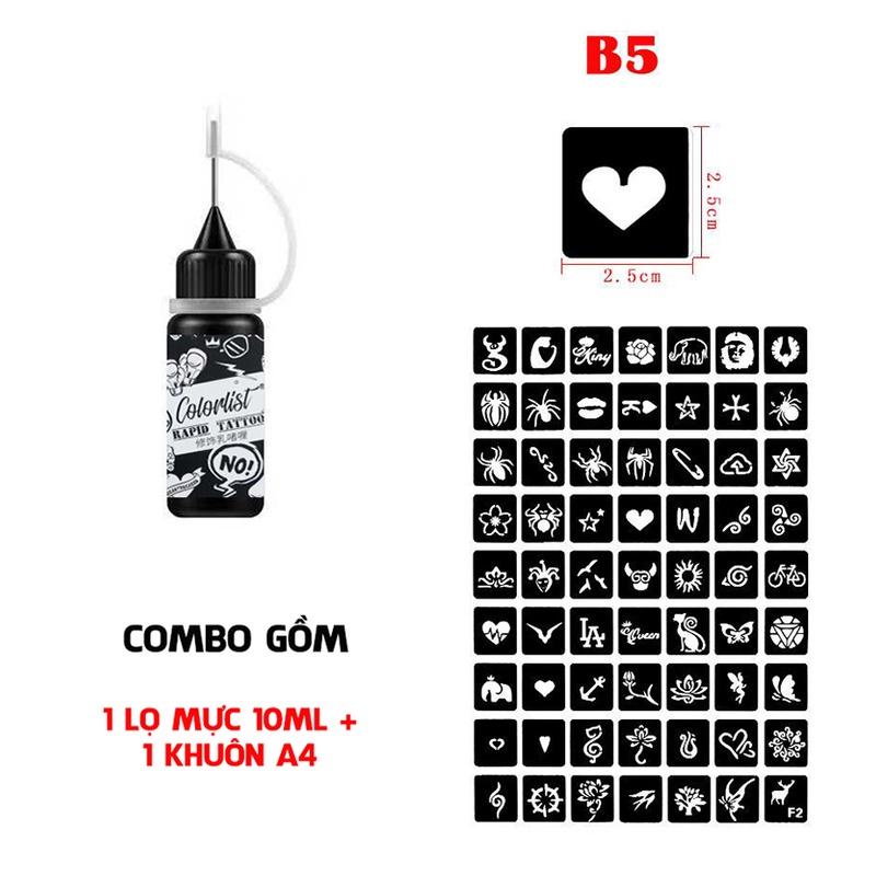 COMBO 1 Mực xăm giả + 1 Khuôn xăm scan ngẫu nhiên ( KHÔNG CHỌN KHUÔN ) - Baystore