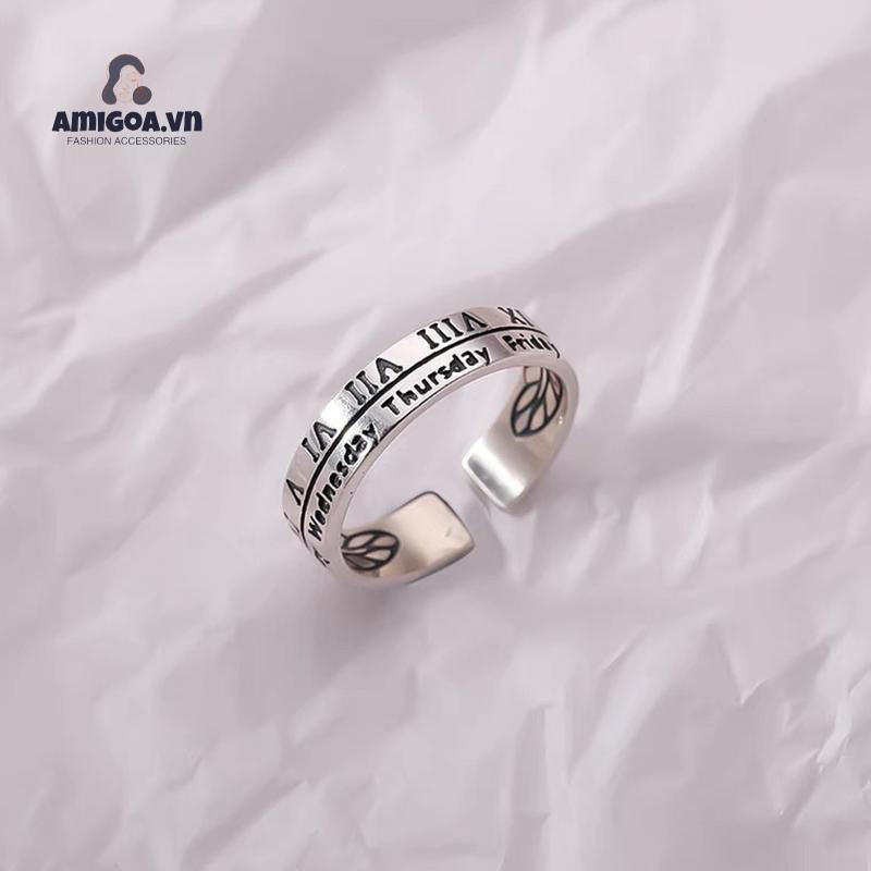 Nhẫn Kỹ Thuật Số La Mã Phong Cách Retro Cho Nam Và Nữ