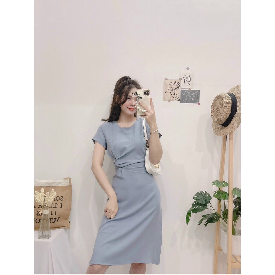 ĐẦM XÁM SOÁN EO -Hình shop chụp thật