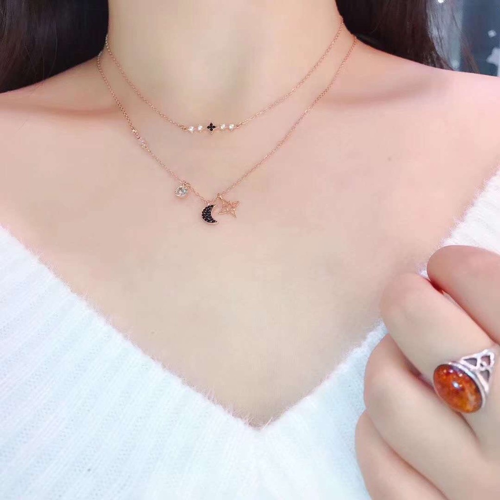 Vòng cổ Hai Lớp Mạ Bạc 925 Mặt Trăng Thời Trang 2023