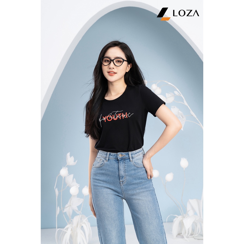 Áo phông nữ in chữ Youth chất liệu Cotton Compact form vừa LOZA - PT502073