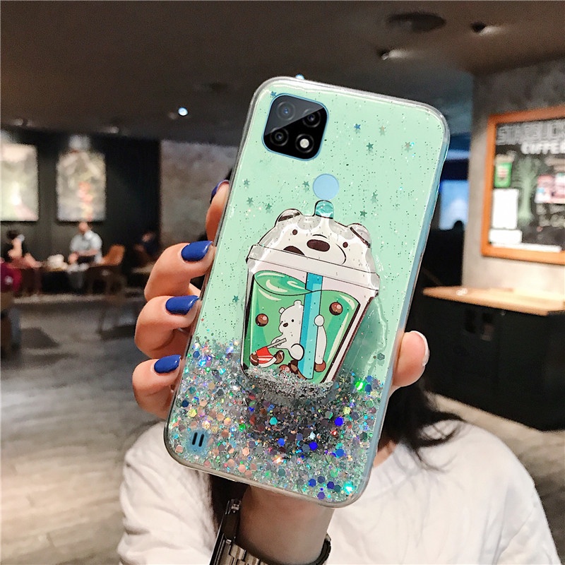 Ốp Điện Thoại Kim Tuyến Nước Có Giá Đỡ Hình Gấu Cho OPPO Realme 9i 9 Pro Plus 8i C35 C21Y C25Y A96 A95 A36 A76 Reno7 7Z