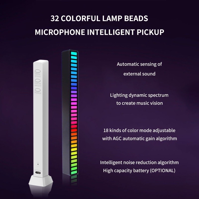 Đèn Led cảm biến âm thanh led cảm âm cảm biến âm thanh nhiều chế độ khác nhau 32 bit thông minh kèm cáp sạc usb