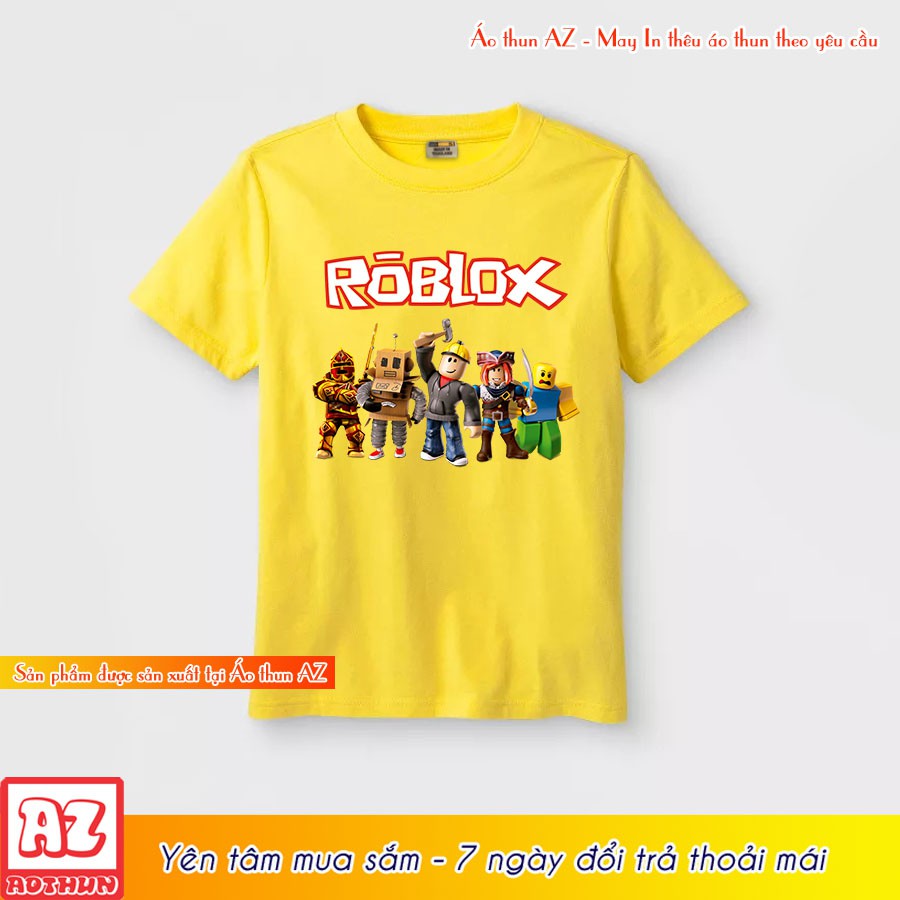 Áo thun trẻ em in hình game roblox màu cam vàng và trắng M2884