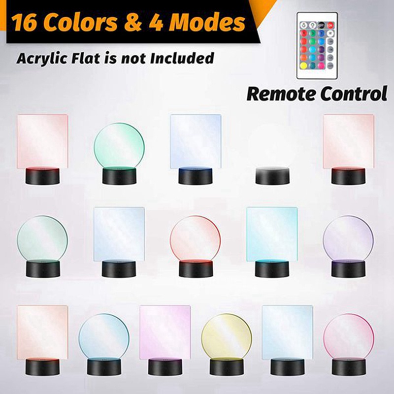 Bộ 10 Đế Đèn LED 3D + Điều Khiển Từ Xa + Cáp USB 16 Màu Kèm Giá Đỡ Trưng Bày Acrylic