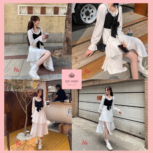 Set Váy Yếm Đen Xẻ Chân Có Tầng Hot Trend Edel Có Ảnh Cận Chất + Đánh Giá E139