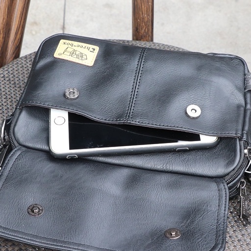 Túi đeo chéo da mini THREE-BOX BRAND ® nhiều ngăn đa năng, chống nước - DORE MINI BAG