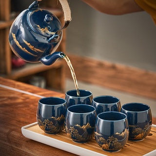 Bộ Ấm Trà Gốm Sứ Cổ Điển Cao Cấp( bao gồm 1 ấm, 6 chén ) - Kèm Hộp Qùa Tặng.