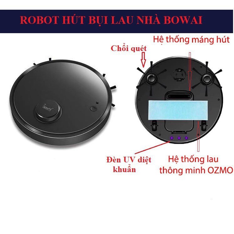 Robot hút bụi lau nhà BOWAI thông minh, Sạc tự động-Qúet nhà, hút bụi, lau nhà