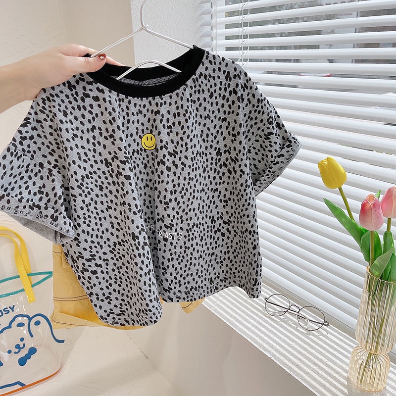 Áo Thun Tay Ngắn In Họa Tiết Da Báo Phong Cách Phương Tây Thời Trang Mùa Hè Cho Bé
