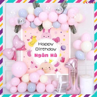 Set Bóng Trang Trí Sinh Nhật Cho Bé Gái Kèm Backdrop (Tên Bé Theo yêu cầu)