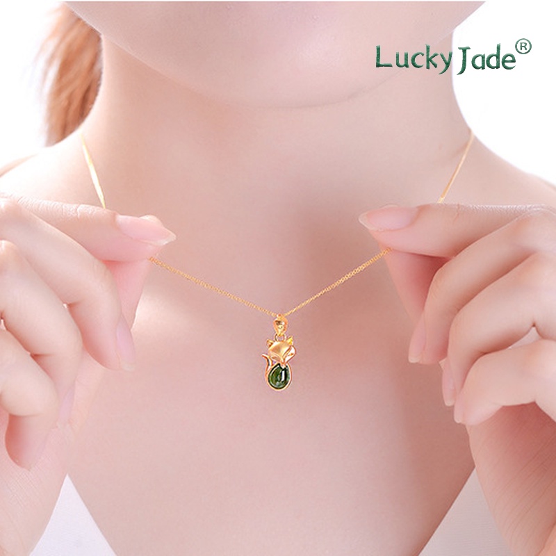 Vòng cổ Mạ Bạc 925 Mặt Hình Con Cáo Đính Đá Xanh Thời Trang